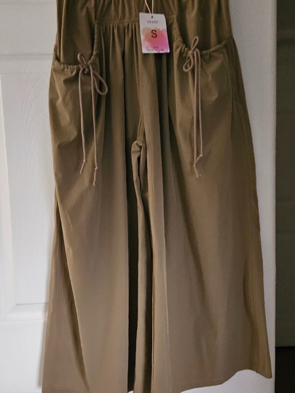 Wide Leg Track Pants Elastic Waist s olive green